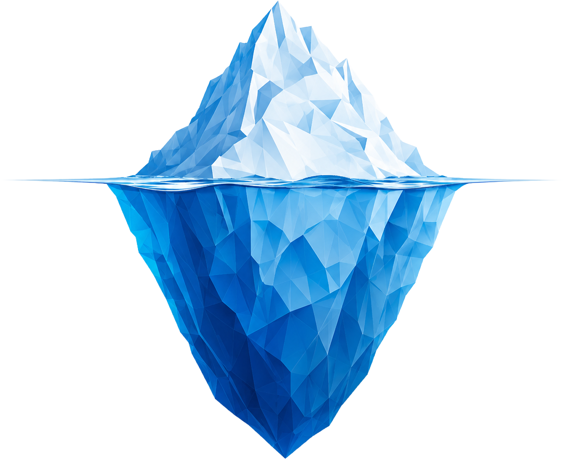 L'iceberg de l'IA — partie visible et invisible
